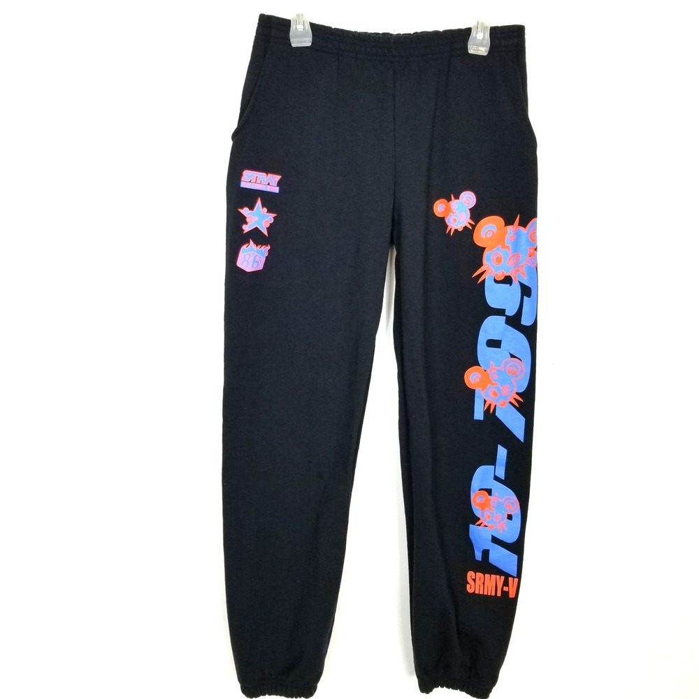 Stray Rats SRMY-V Heavy Weight Sweatpants Men Sz L Black Graphic Y2K‎ Fleece